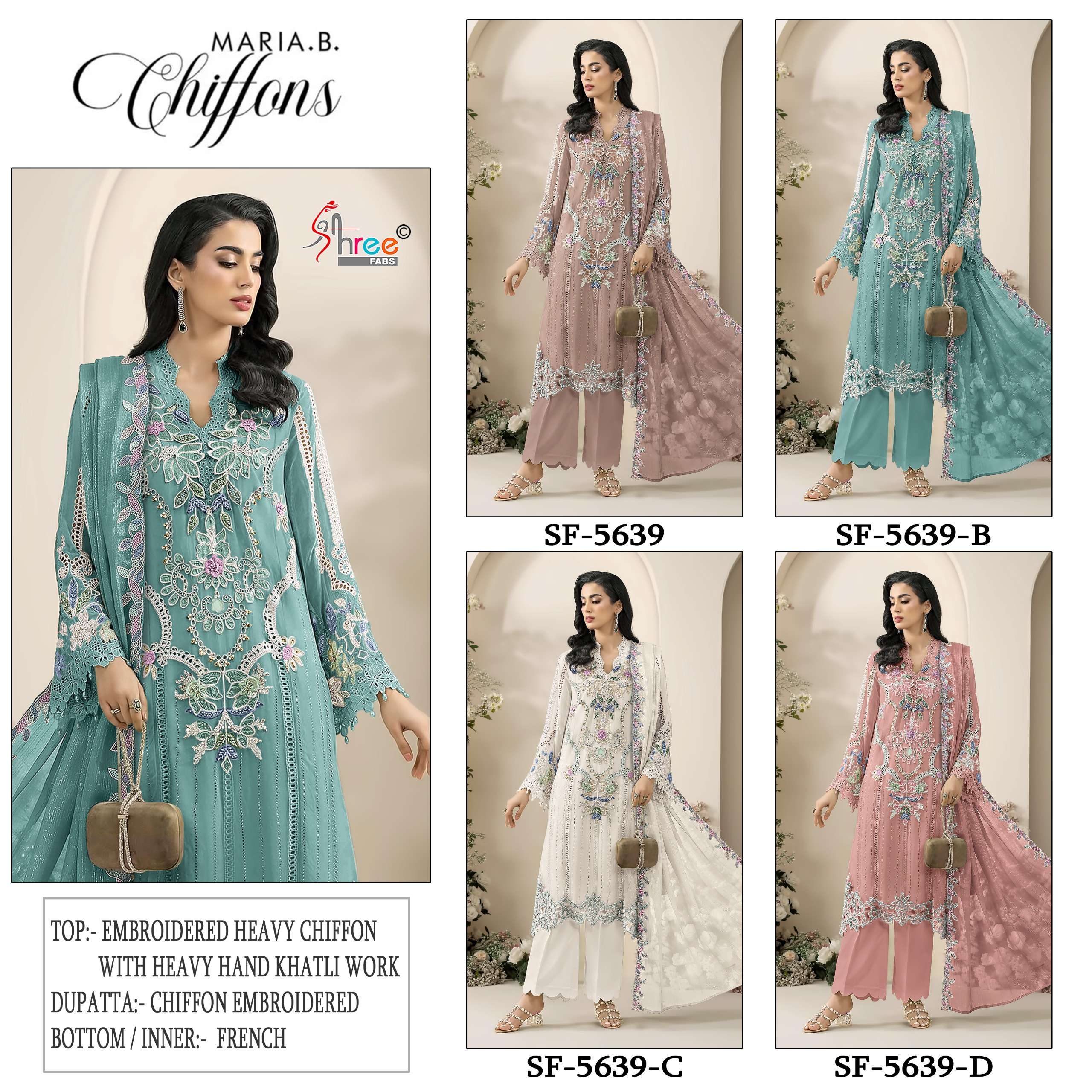 SHREE FABS SF 5639 COLOR CHIFFON HEAVY HAND KHATLI PAKISTANI SUIT WHOLESALER